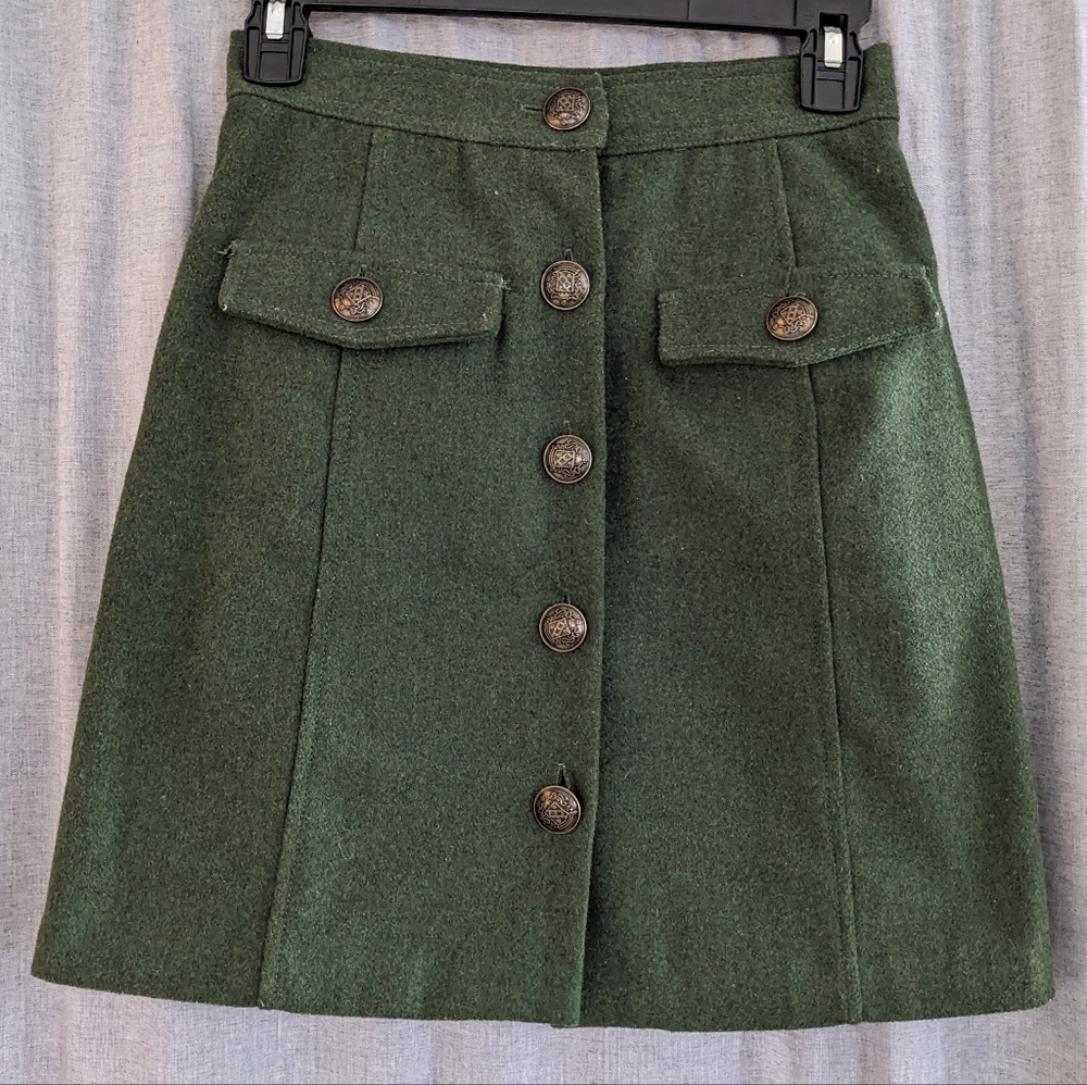 Modcloth Skirt 00 Olive Green Midi Academia Old Money Lined Button Front Army